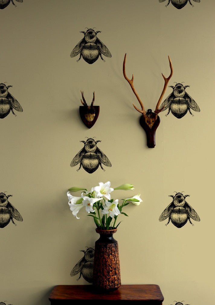 Napoleon Bee Wallpaper - Black & Gold on Gold - Timorous Beasties - TB/NAP/4000/SNW - Premier Wallcovering