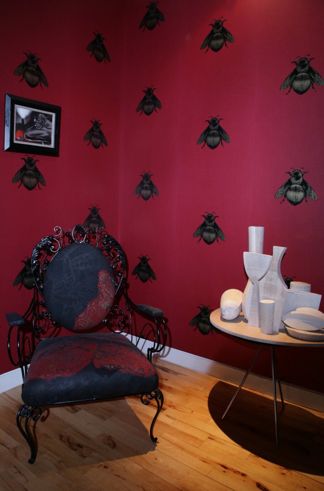 Napoleon Bee Wallpaper - Black & Gold on Red - Timorous Beasties - TB/NAP/4005/SNW - Premier Wallcovering