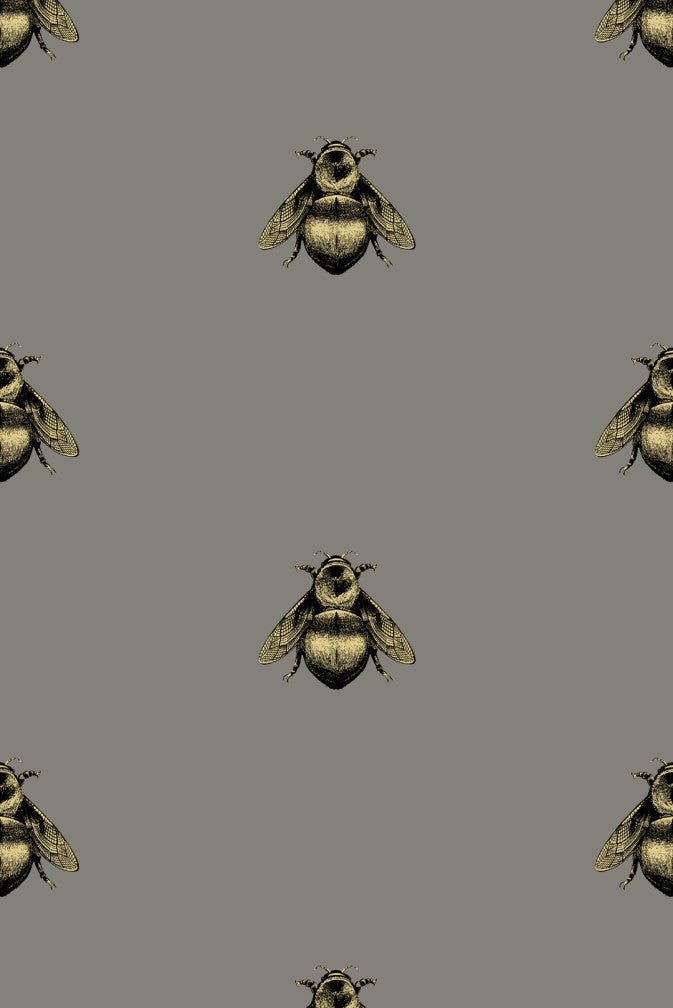 Napoleon Bee Wallpaper - Black & Gold on Grey - Timorous Beasties - TB/NAP/5006/SNW - Premier Wallcovering