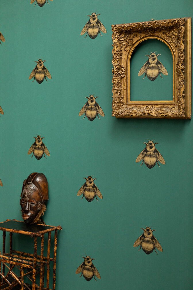 Napoleon Bee Wallpaper - Black & Gold on Sea Green - Timorous Beasties - TB/NAP/6000/SNW - Premier Wallcovering