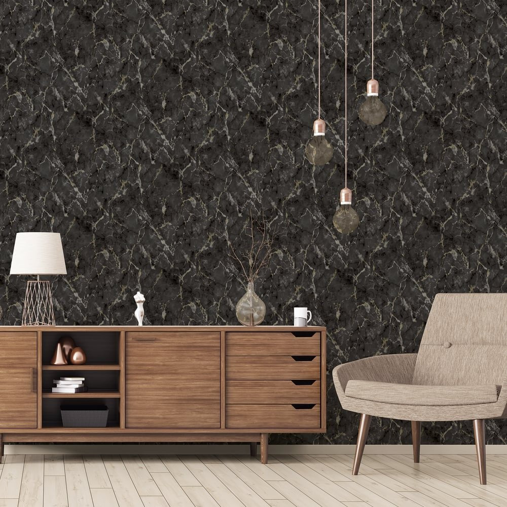 Natural FX 2 Marble Wallpaper - Black / Gold - Galerie - G67754 - Premier Wallcovering