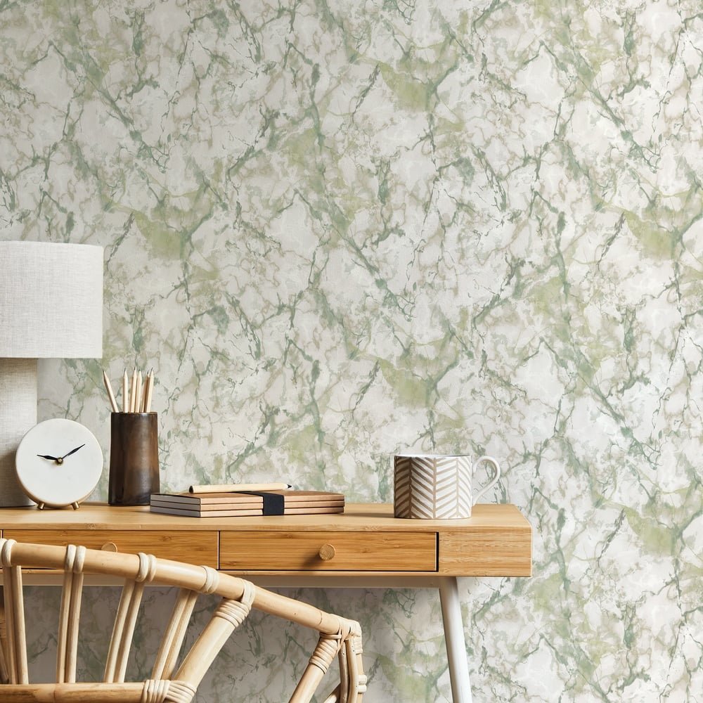 Natural FX 2 Marble Wallpaper - Green / Cream / White - Galerie - G67755 - Premier Wallcovering