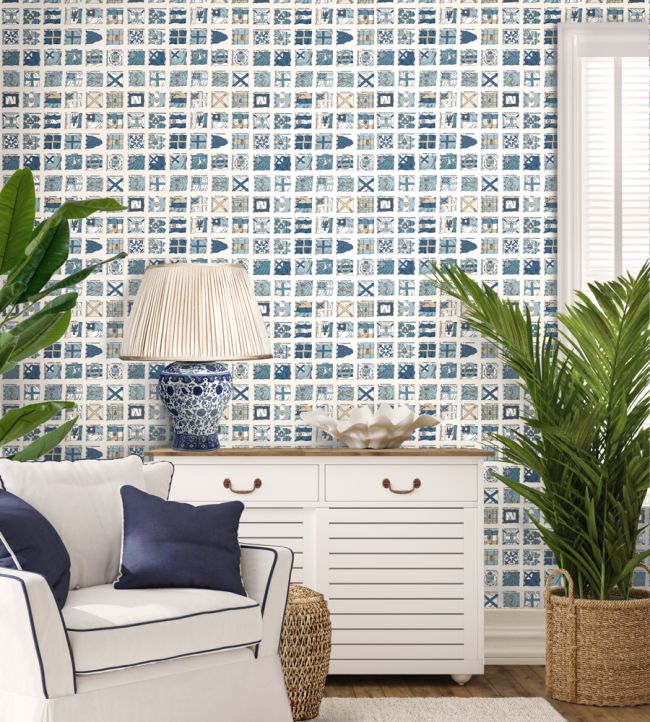 Naval Ensigns Wallpaper - Indigo / Red - Mulberry Home - FG099/G103 - Premier Wallcovering