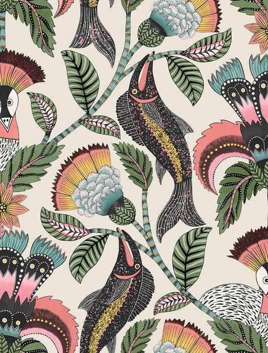 Nene Wallpaper - Coral, Sage & Teal on Parchment - 119/8036 - Cole & Son - Premier Wallcovering