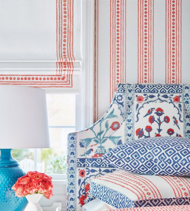 New Haven Stripe Wallpaper - Coral - Thibaut - T10606 - Premier Wallcovering