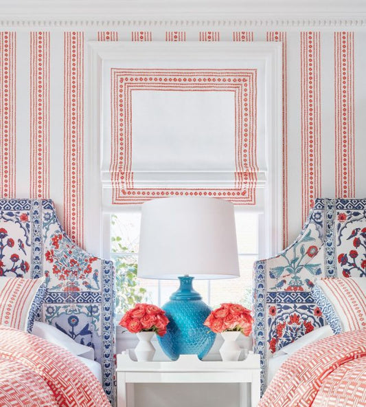 New Haven Stripe Wallpaper - Coral - Thibaut - T10606 - Premier Wallcovering
