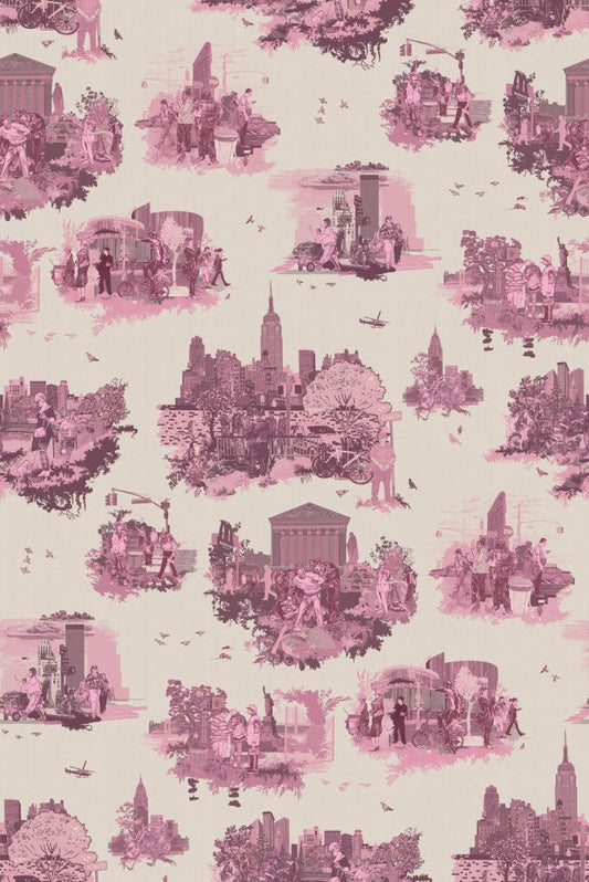 New York Toile Wallpaper - Pink - Timorous Beasties - TB/NYTOIL/MICA/01 - Premier Wallcovering