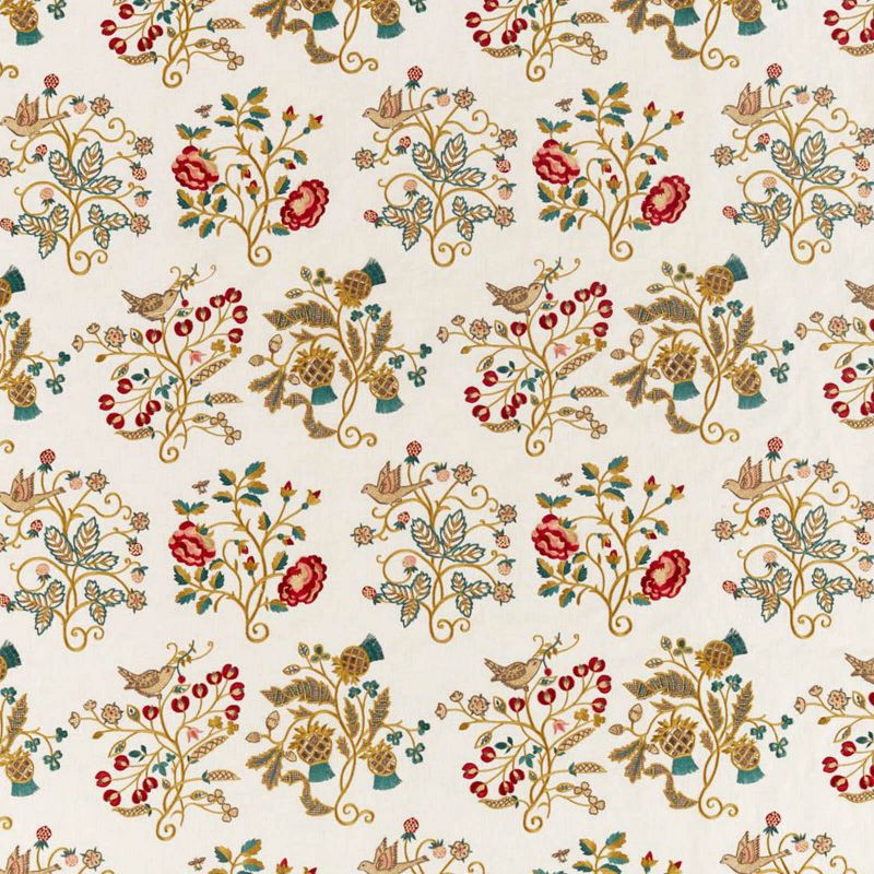 Newill Embroidery Fabric - Antique/Carmine - Morris & Co - 236824 - Premier Wallcovering