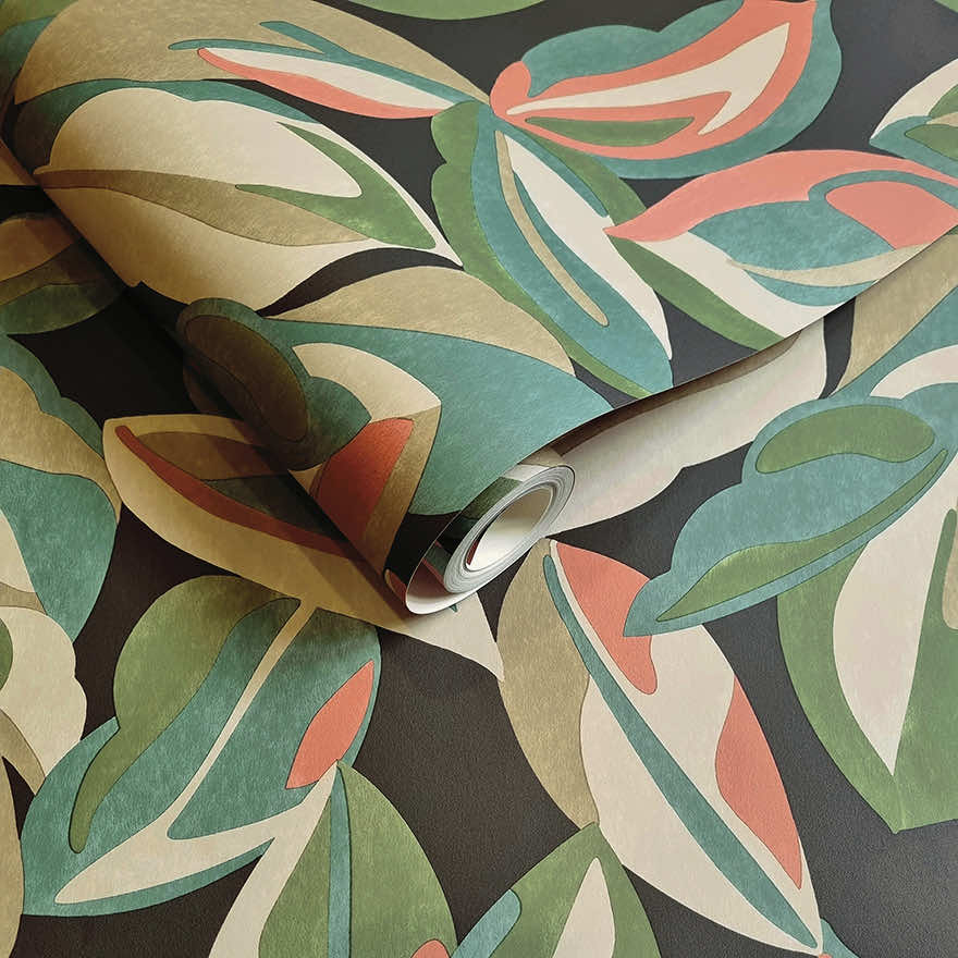 Nicolai Leaf Wallpaper - Charcoal - Holden Décor - 91593 - Premier Wallcovering