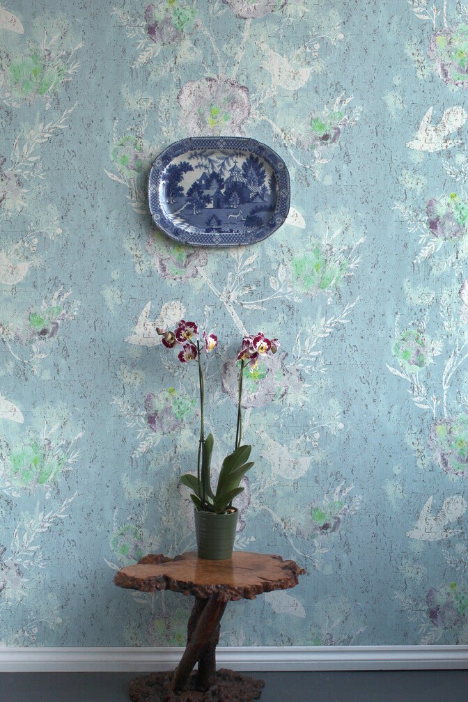 Nightingale Cork Wallpaper - Pale Blue - Timorous Beasties - DWN/NTGL/WSCF/02 - Premier Wallcovering