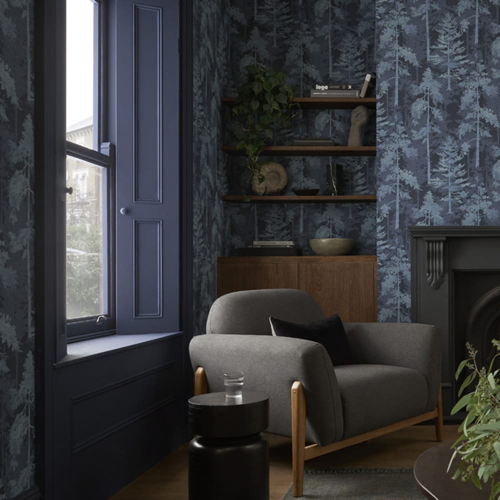 Norse Forest Wallpaper - Navy - Graham & Brown - 121426 - Premier Wallcovering