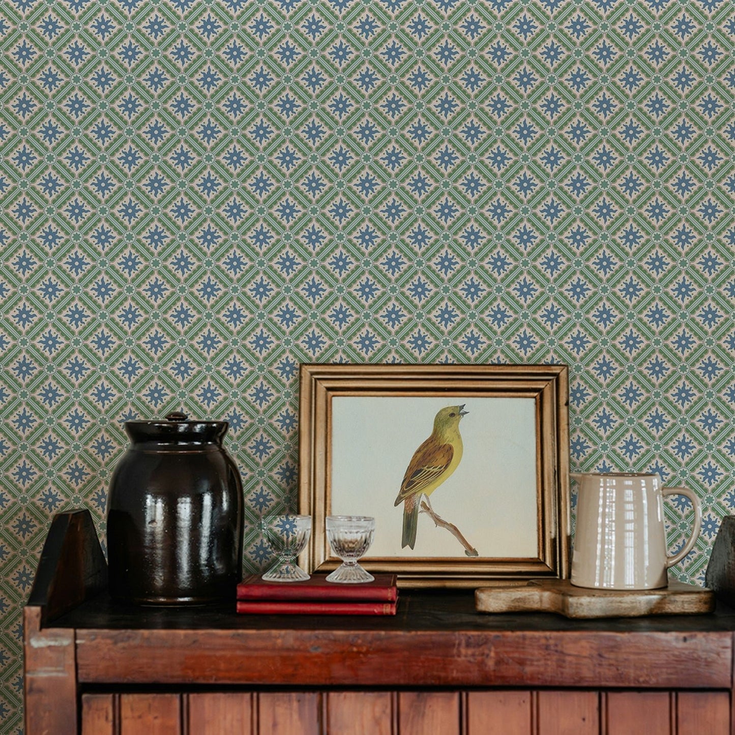 Nova and Sol Wallpaper - Alice Green, Dusky Plum and Cobber - Josephine Munsey - NAS-058-068-049 - Premier Wallcovering