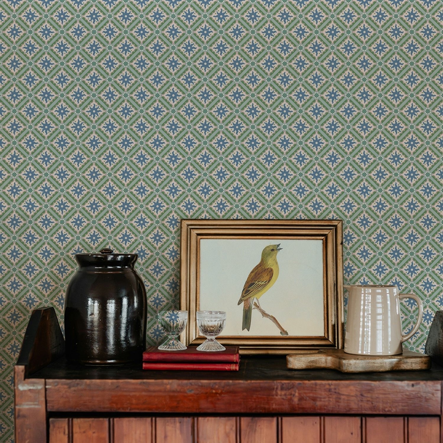 Nova and Sol Wallpaper - Alice Green, Dusky Plum and Cobber - Josephine Munsey - NAS-058-068-049 - Premier Wallcovering