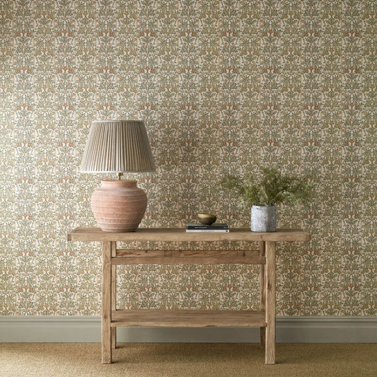Oak & Blossom Wallpaper - Chestnut/Primrose - Morris & Co - 217589 - Premier Wallcovering