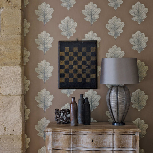 Oak Filigree Wallpaper - Stone/Gilver - Sanderson - DWOW215698 - Premier Wallcovering