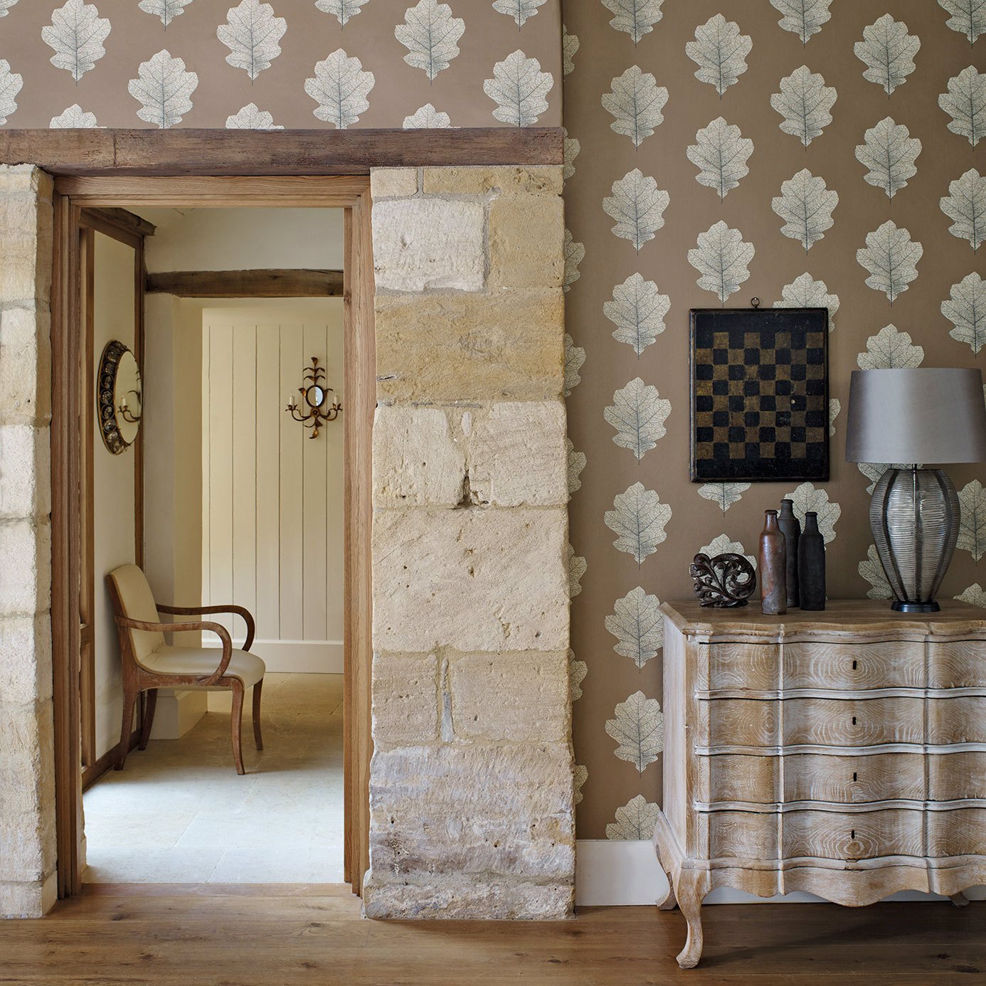 Oak Filigree Wallpaper - Stone/Gilver - Sanderson - DWOW215698 - Premier Wallcovering