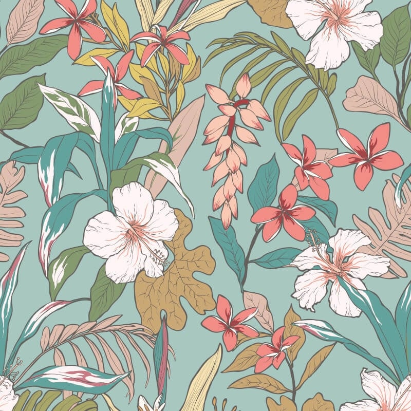 Oasis Wallpaper - Coral/Teal - Hoopla Walls - HWA1205W - Premier Wallcovering
