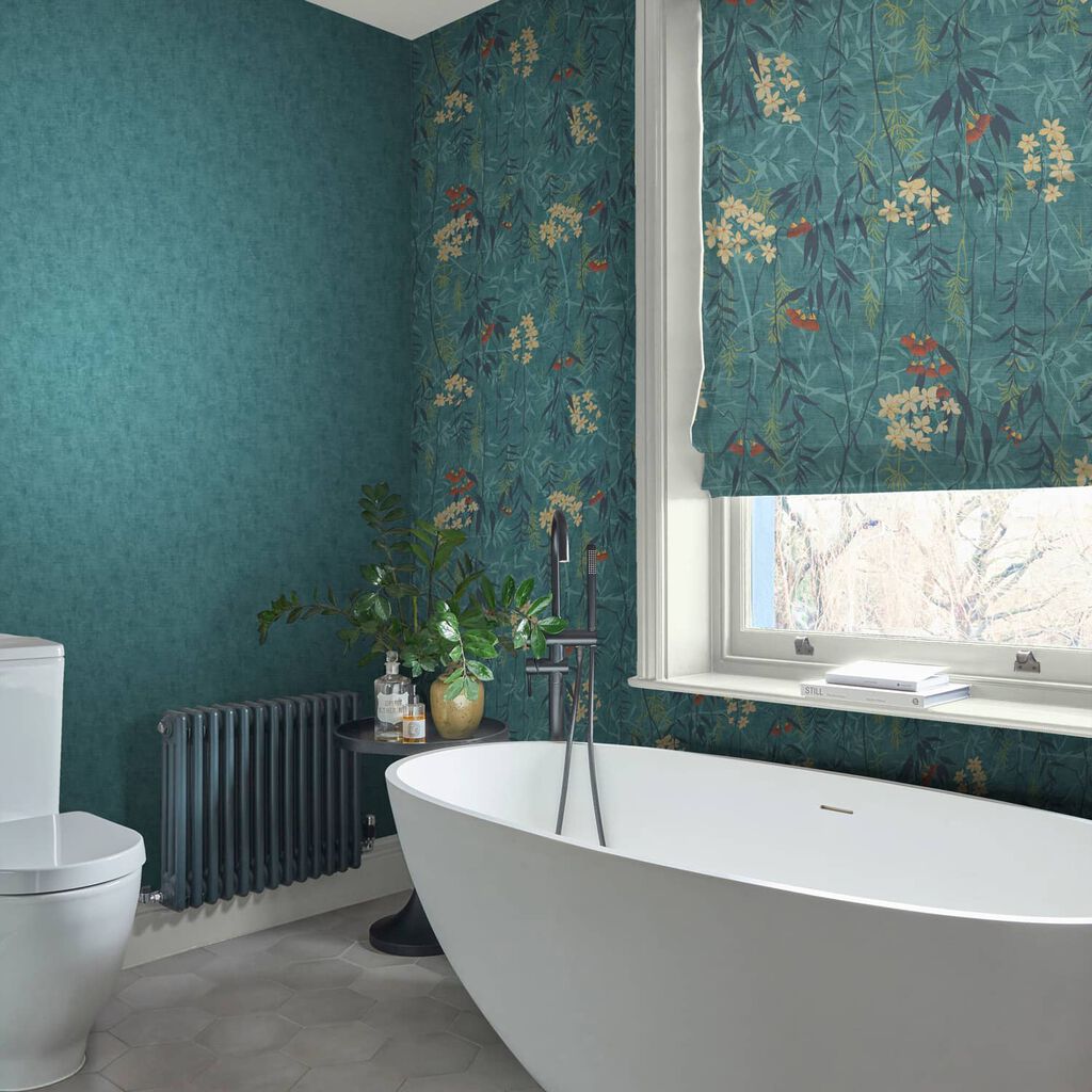 Obassia Silk Wallpaper - Teal - Graham & Brown - 120612 - Premier Wallcovering