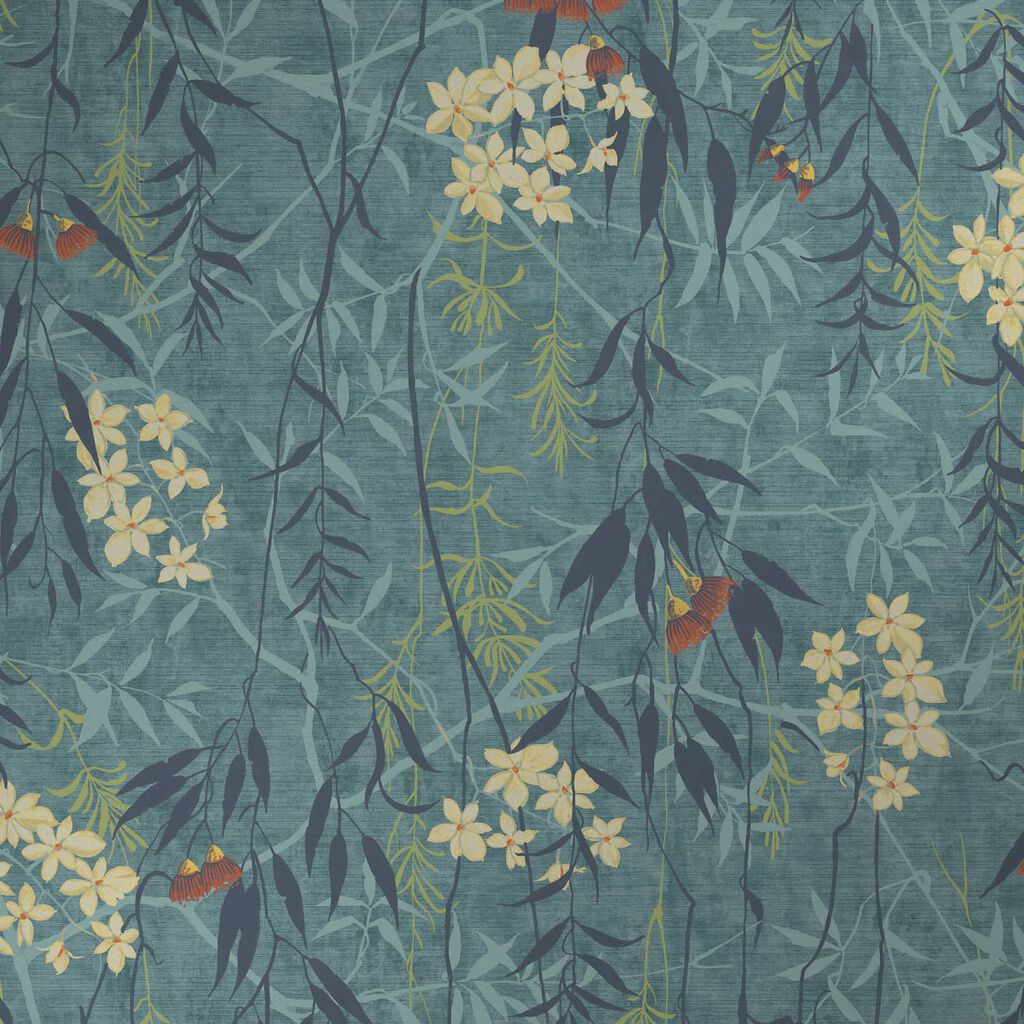 Obassia Silk Wallpaper - Teal - Graham & Brown - 120612 - Premier Wallcovering
