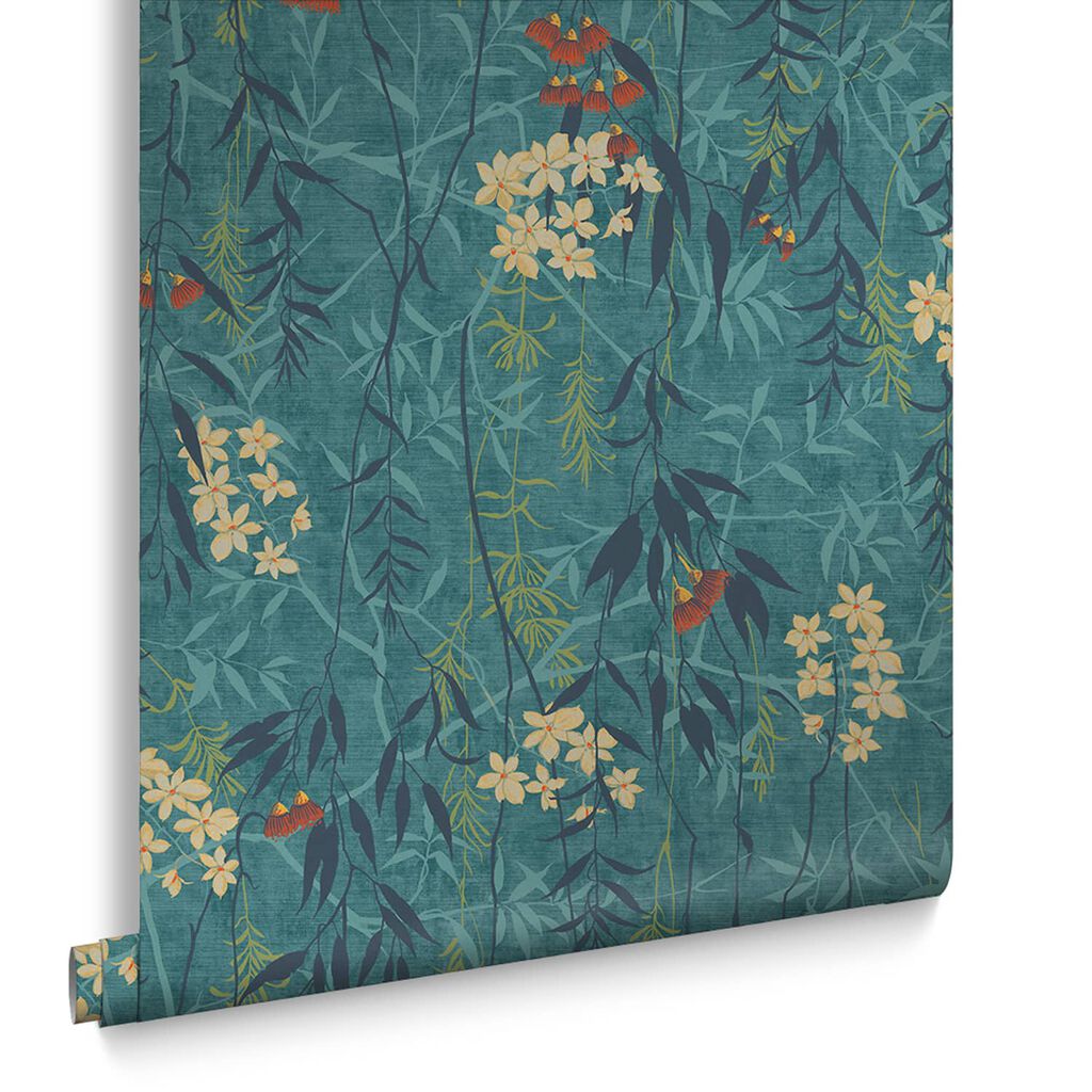 Obassia Silk Wallpaper - Teal - Graham & Brown - 120612 - Premier Wallcovering