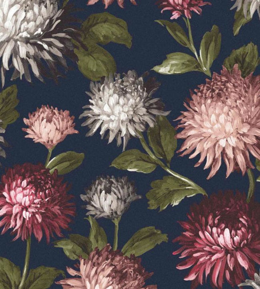 October Bloom Fabric - Navy - Woodchip & Magnolia - WMF - 140 - 01VD - Premier Wallcovering