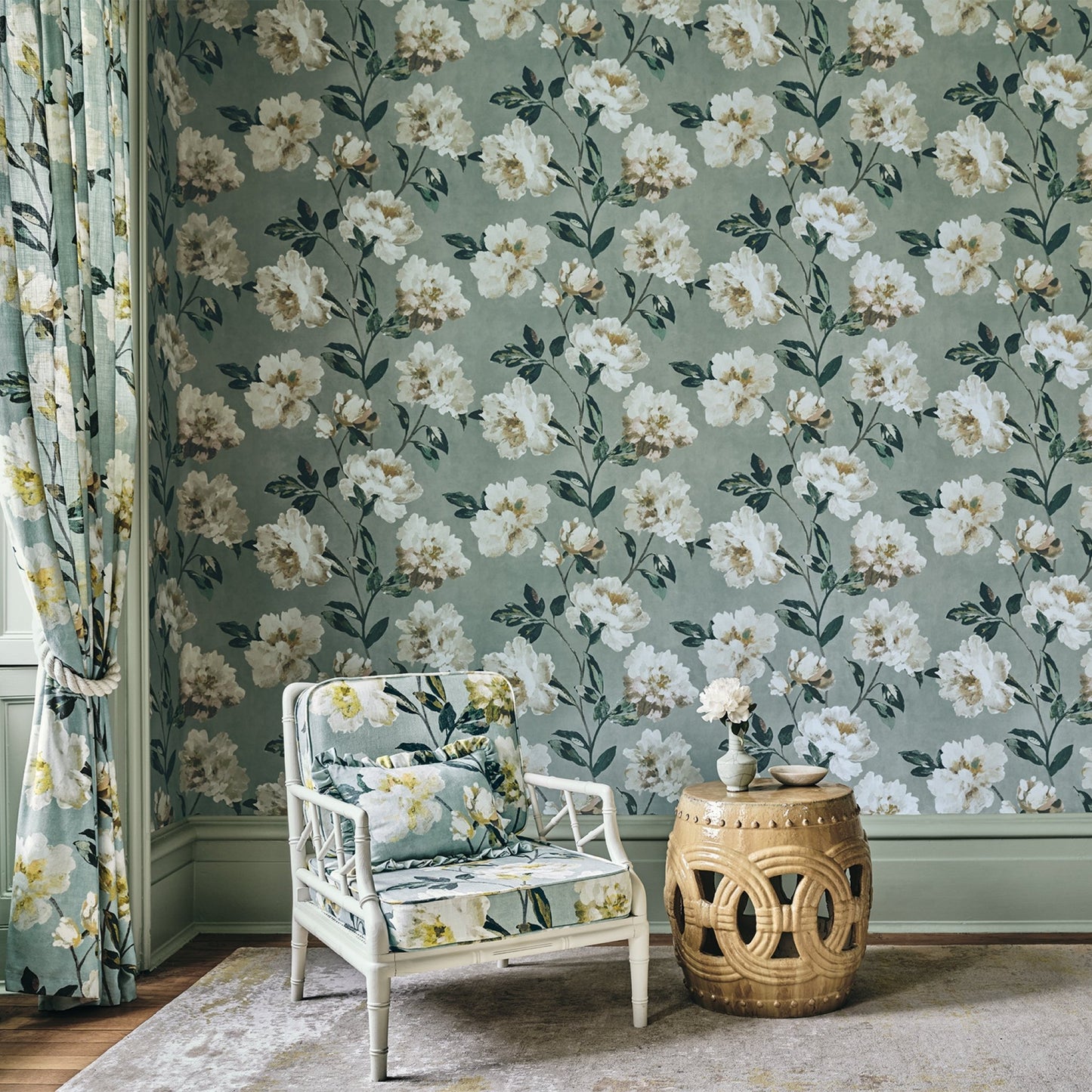 Odelia Wallpaper - French Blue - Romo - Pluma - W443/03 - Premier Wallcovering