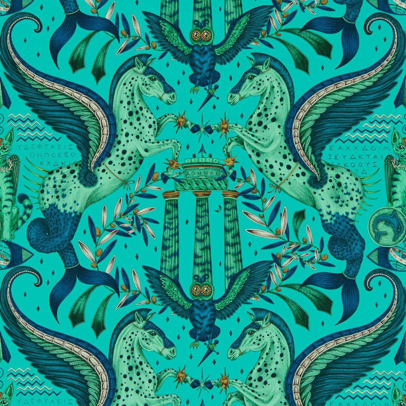 Odyssey Mythos Wallpaper - Peacock - Clarke & Clarke - Emma J Shipley - W0215/02 - Premier Wallcovering