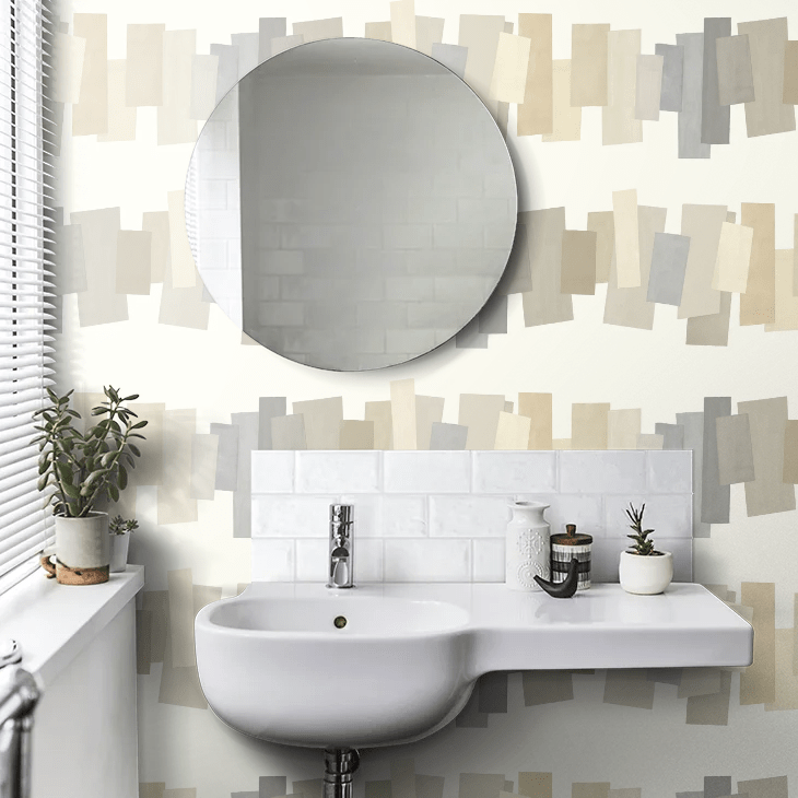 Offset Blocks Wallpaper - Stone - Ohpopsi - FRA50154W - Premier Wallcovering