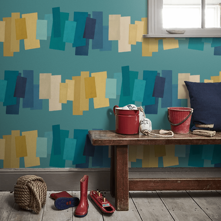 Offset Blocks Wallpaper - Sapphire Mix - Ohpopsi - FRA50157W - Premier Wallcovering