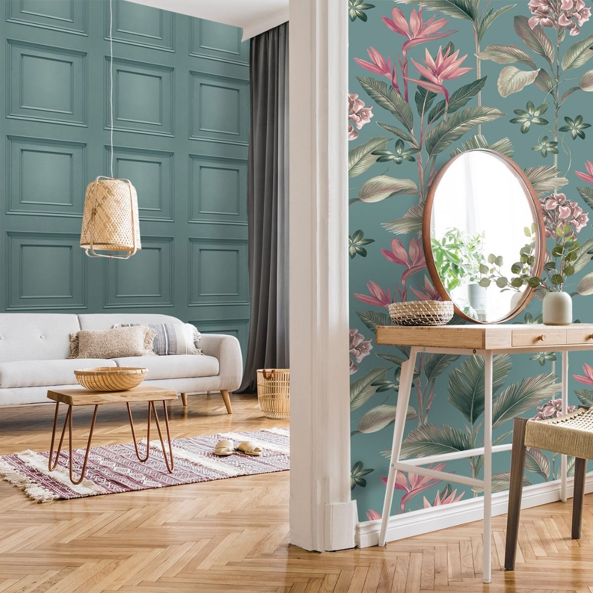 Oliana Panel Wallpaper - Soft Teal - Belgravia - 8489 - Premier Wallcovering
