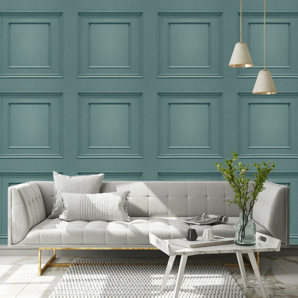 Oliana Panel Wallpaper - Soft Teal - Belgravia - 8489 - Premier Wallcovering