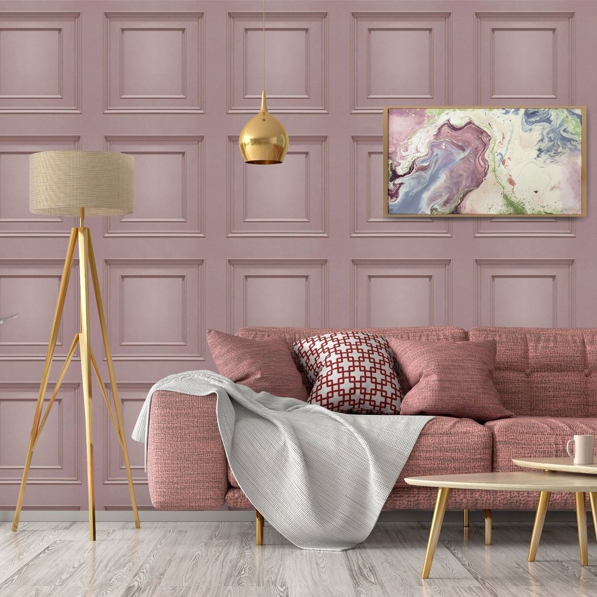 Oliana Panel Wallpaper - Pink - Belgravia - 8488 - Premier Wallcovering