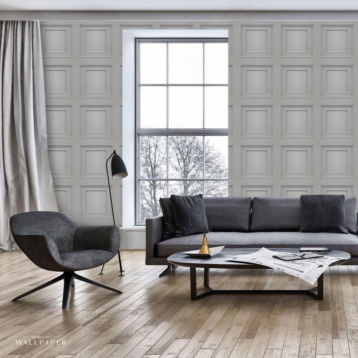 Oliana Panel Wallpaper - Grey - Belgravia - 8492 - Premier Wallcovering