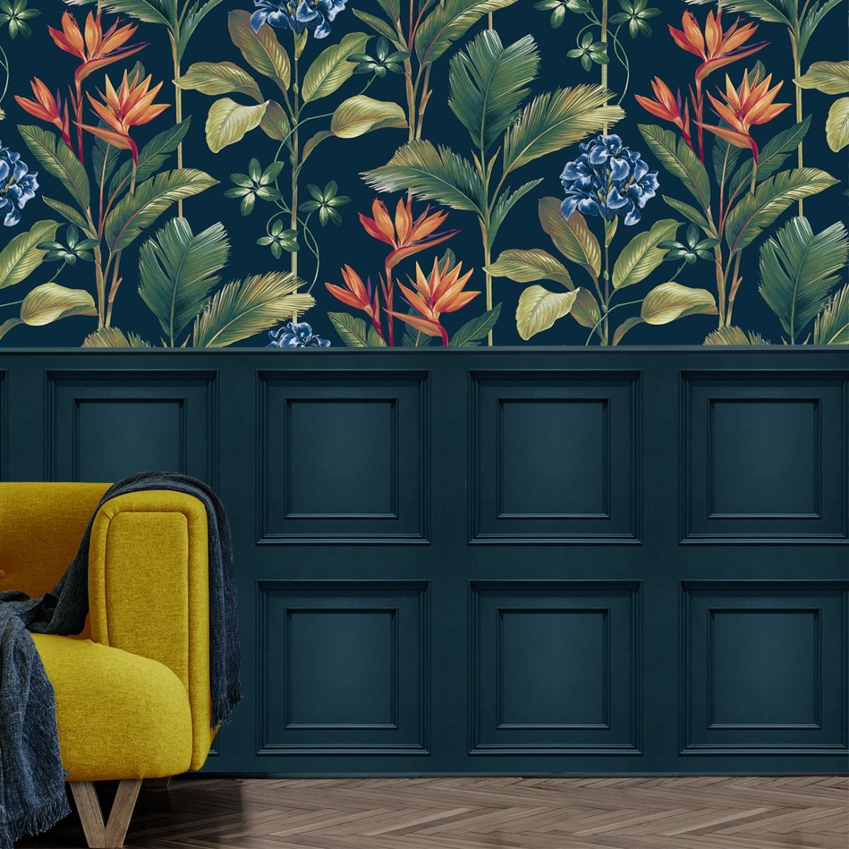 Oliana Panel Wallpaper - Navy - Belgravia - 8491 - Premier Wallcovering