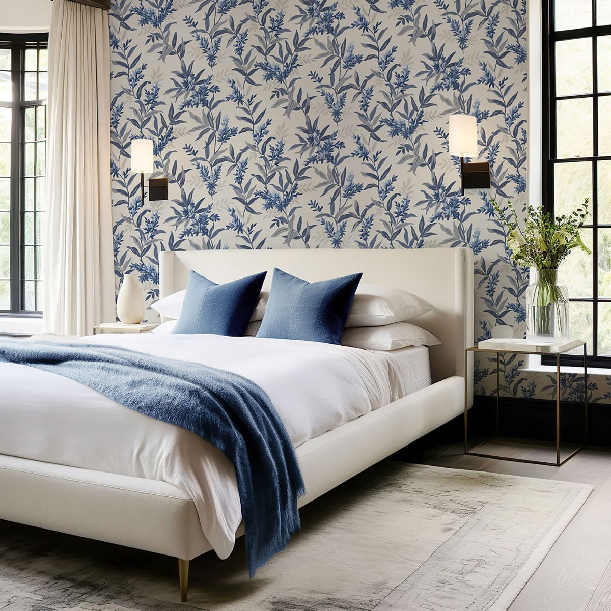Olivia Floral Wallpaper - Blue - Belgravia - 5905 - Premier Wallcovering