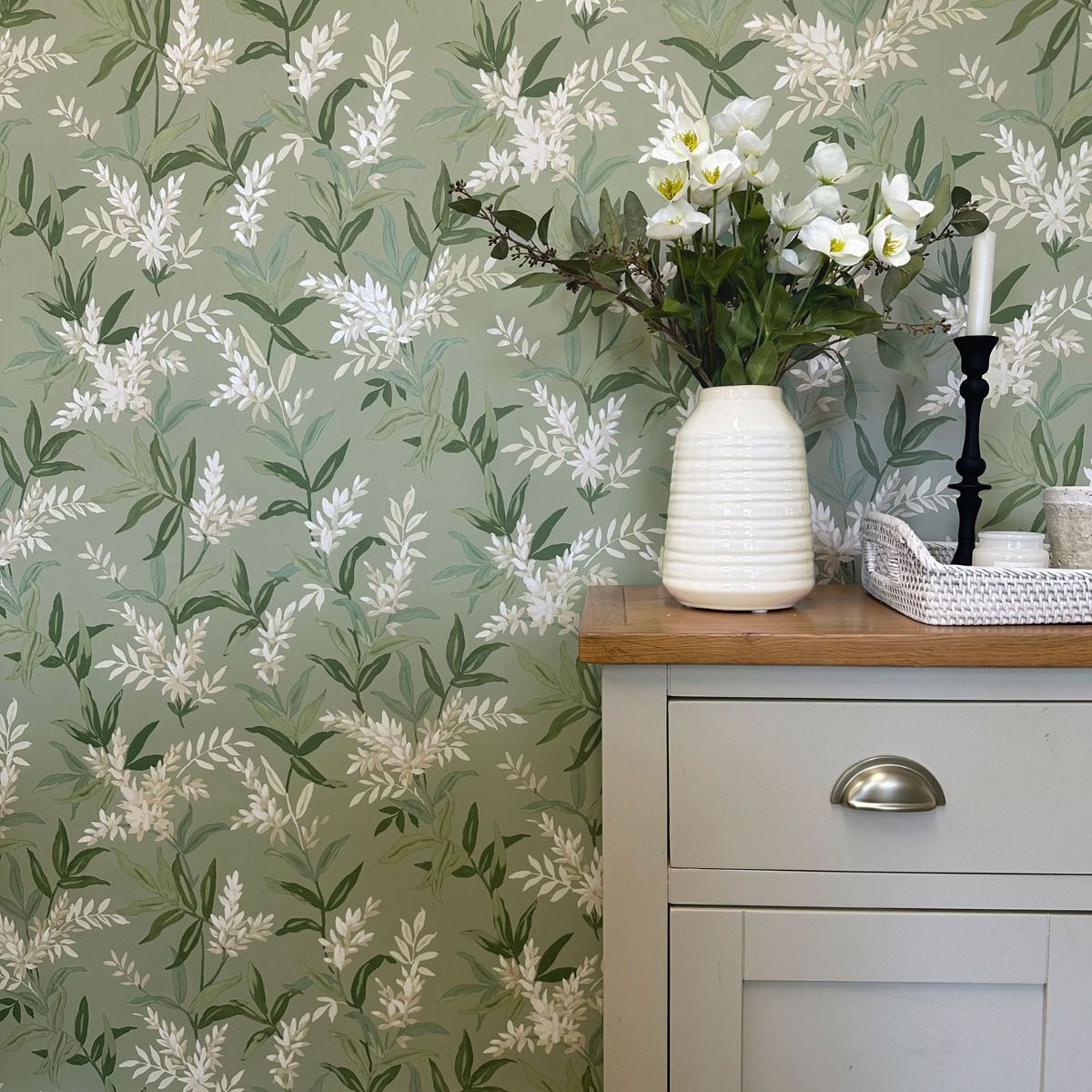 Olivia Floral Wallpaper - Sage Green - Belgravia - 5907 - Premier Wallcovering