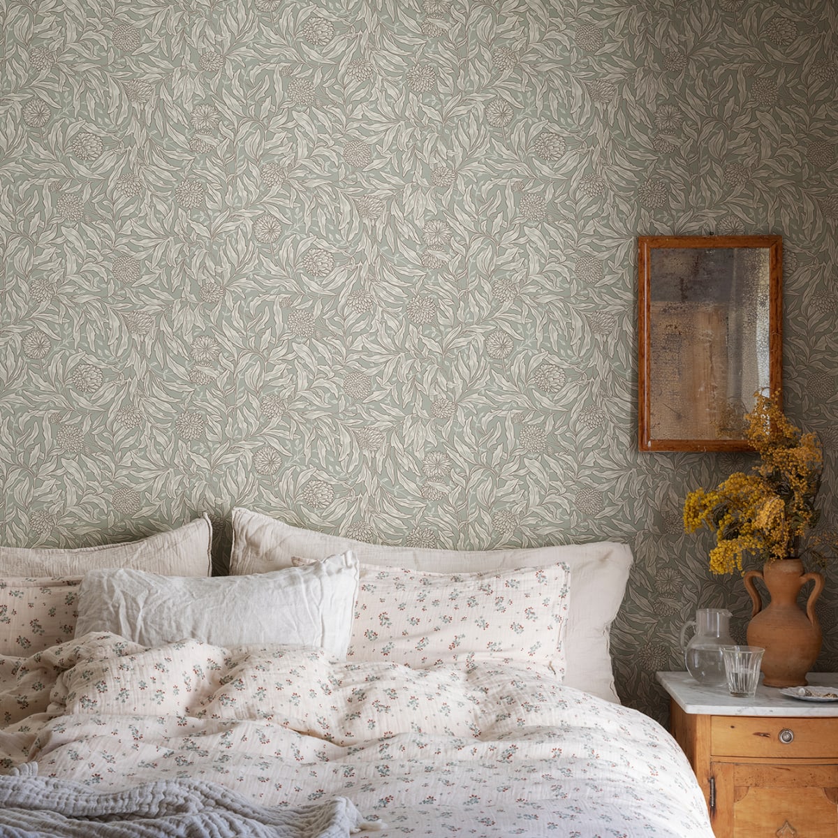 Olof Wallpaper - Sage Green - Sandberg - S10204 - Premier Wallcovering