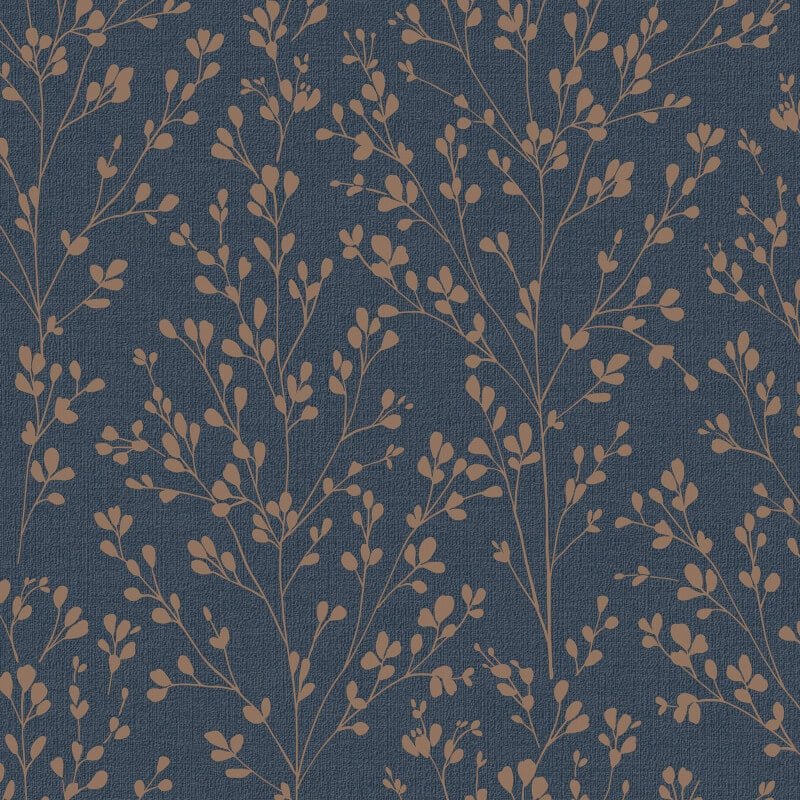 Omaru Calluna Leaf Motif Metallic Wallpaper - Navy - Grandeco - A71404 - Premier Wallcovering