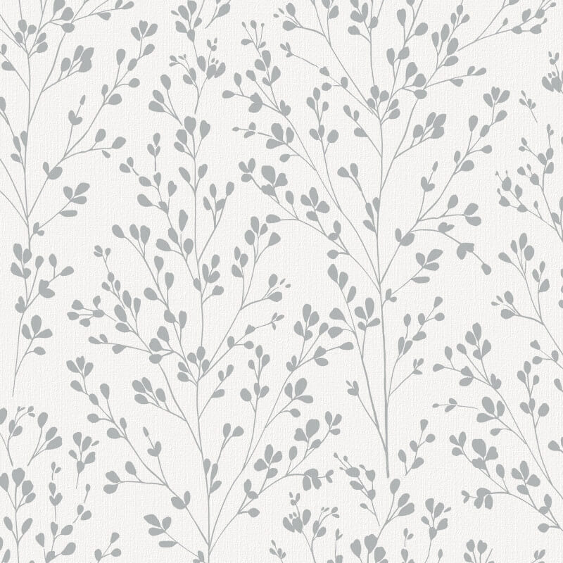 Omaru Calluna Leaf Motif Metallic Wallpaper - Silver - Grandeco - A71402 - Premier Wallcovering