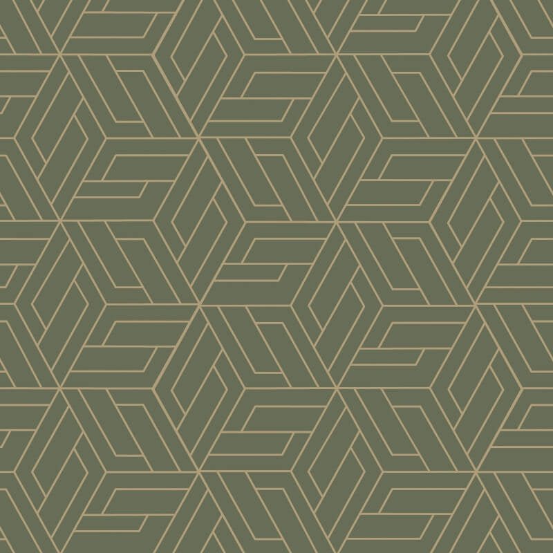 Omaru Cobra Geometric Metallic Wallpaper - Green/Gold - Grandeco - A67303 - Premier Wallcovering