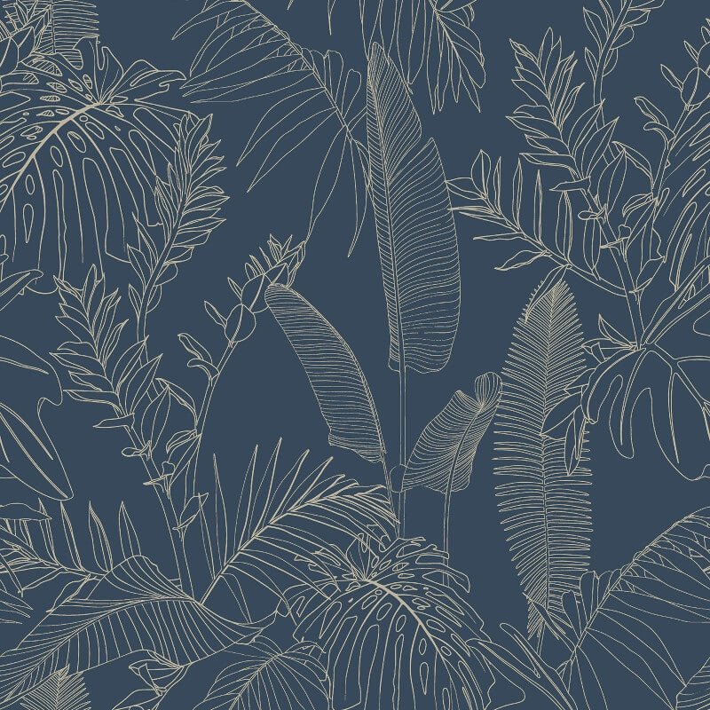 Omaru Galapalos Tropical Leaves Wallpaper - Navy - Grandeco - A69303 - Premier Wallcovering