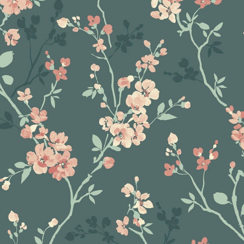 Omaru Jasmin Floral Blossoms Wallpaper - Green - Grandeco - A70002 - Premier Wallcovering
