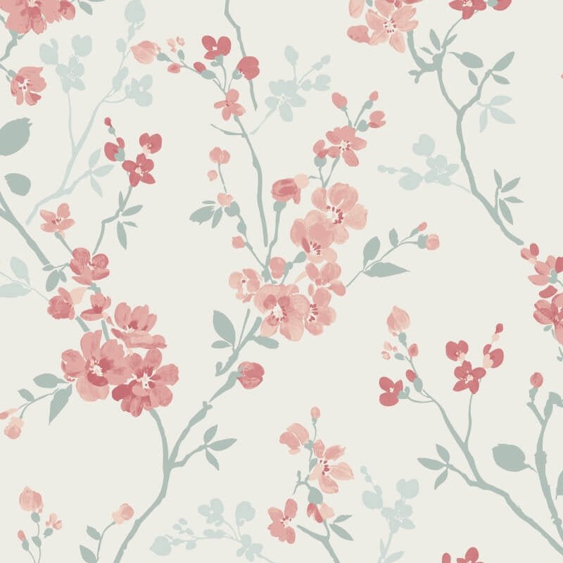 Omaru Jasmin Floral Blossoms Wallpaper - White - Grandeco - A70003 - Premier Wallcovering