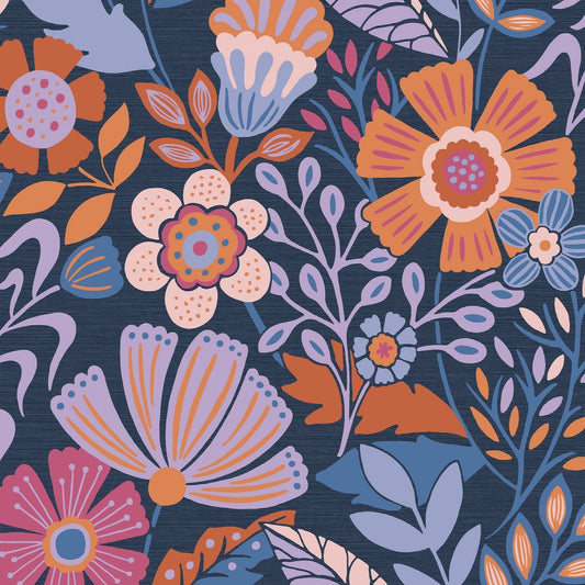 Oopsy Daisy Wallpaper - Blue Lilac Tangerine - Envy - 122373 - Premier Wallcovering