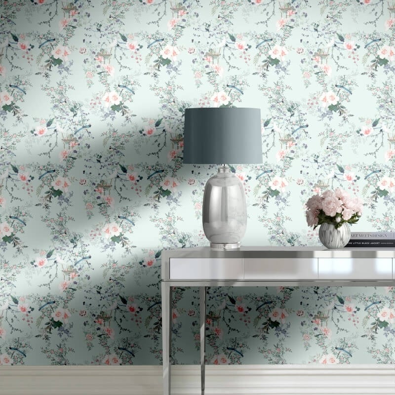 Ophelia Floral Wallpaper - Duck Egg - Lipsy London - 144081 - Premier Wallcovering