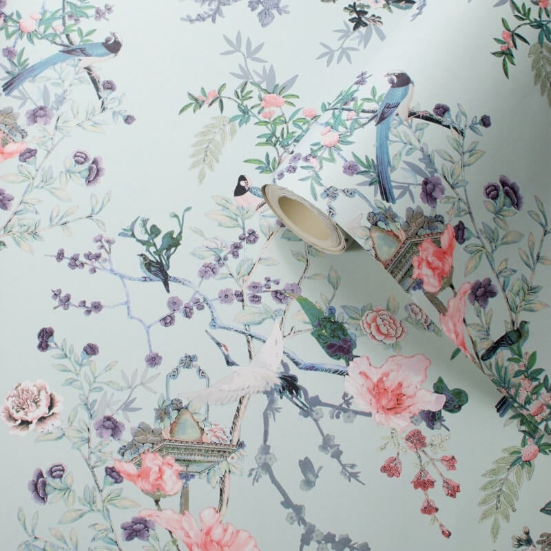Ophelia Floral Wallpaper - Duck Egg - Lipsy London - 144081 - Premier Wallcovering