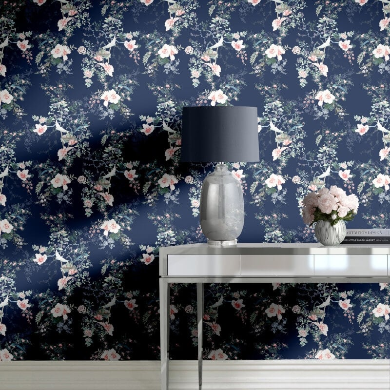Ophelia Floral Wallpaper - Navy Blue - Lipsy London - 144080 - Premier Wallcovering