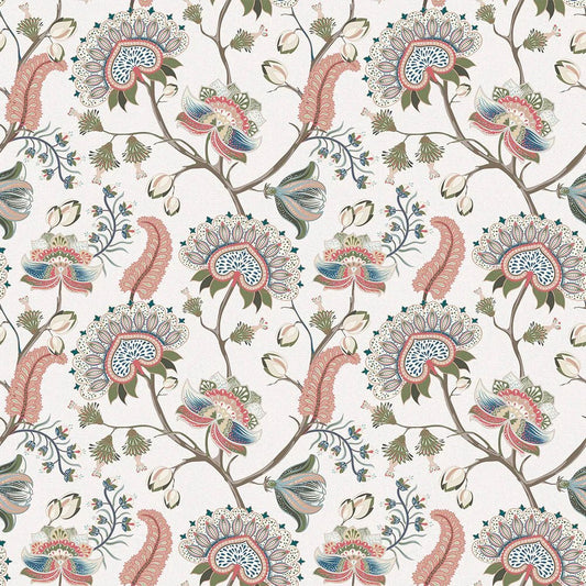 Ophelia Wallpaper - Coral, Olive and Mineral - LAN100101 - Lucie Annabel - Premier Wallcovering