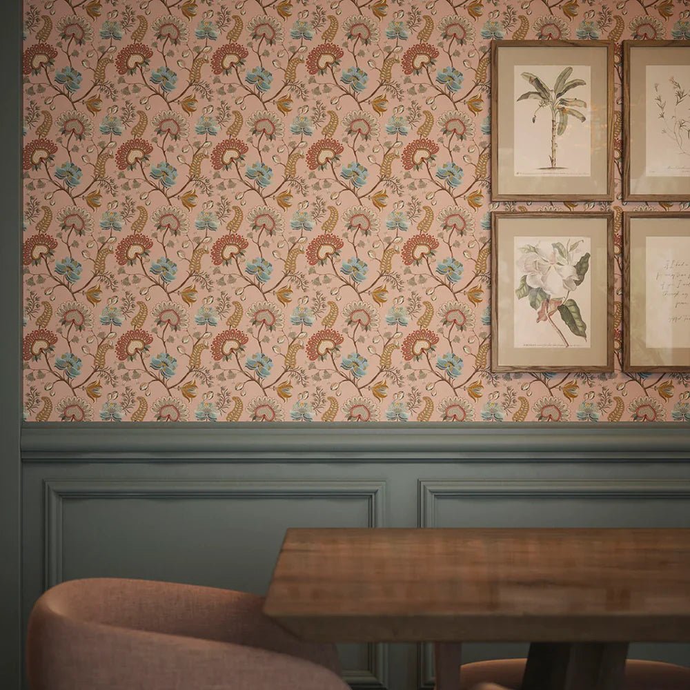 Ophelia Wallpaper - Dusty Pink, Ochre and Teal - LAN100102 - Lucie Annabel - Premier Wallcovering