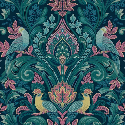 Opulent Damask Wallpaper - Navy/Pink - Grandeco - A67801 - Premier Wallcovering